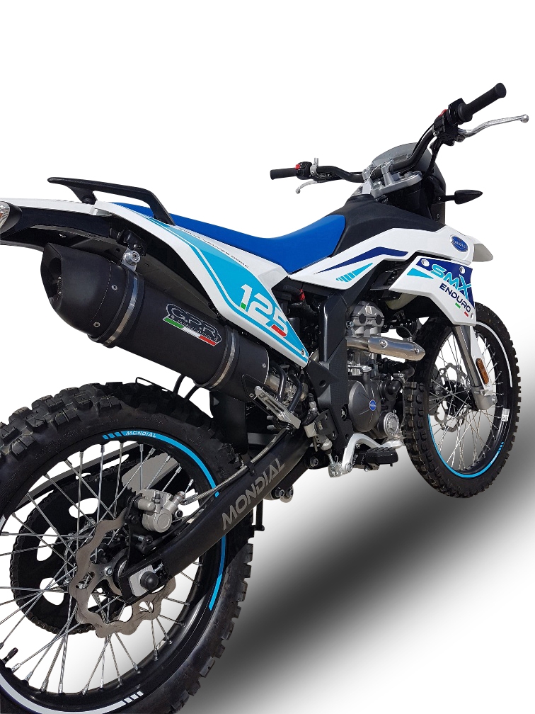 Pot echappement compatible avec F.B. Mondial Smx 125 Enduro 2018-2020, Furore Nero, Échappement légal, homologué,silencieux avec db killer amovible et tuyau de liaison 