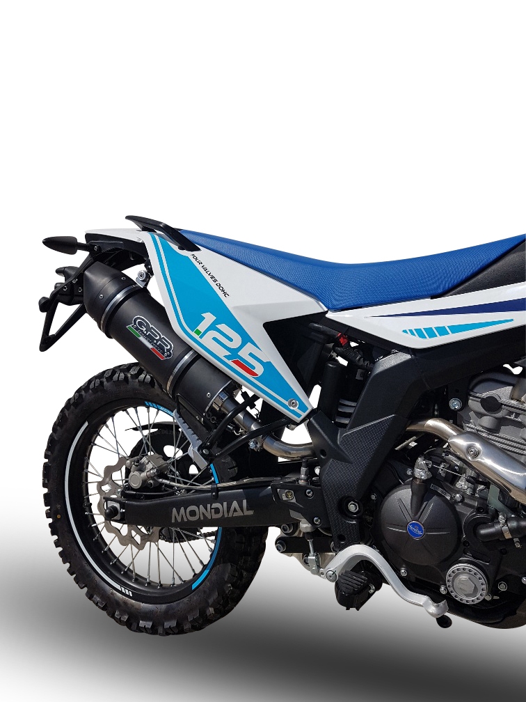 Pot echappement compatible avec F.B. Mondial Smx 125 Enduro 2018-2020, Furore Nero, Échappement légal, homologué,silencieux avec db killer amovible et tuyau de liaison 