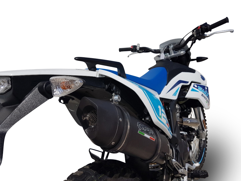 Pot echappement compatible avec F.B. Mondial Smx 125 Enduro 2018-2020, Furore Nero, Échappement légal, homologué,silencieux avec db killer amovible et tuyau de liaison 