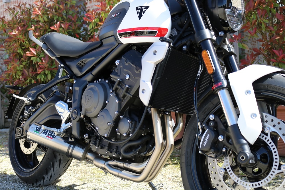 Pot echappement compatible avec Triumph Trident 660 2021-2024, M3 Titanium Natural, Pot échappement complet, non légal pour les pays de l'UE, avec db killer amovible 