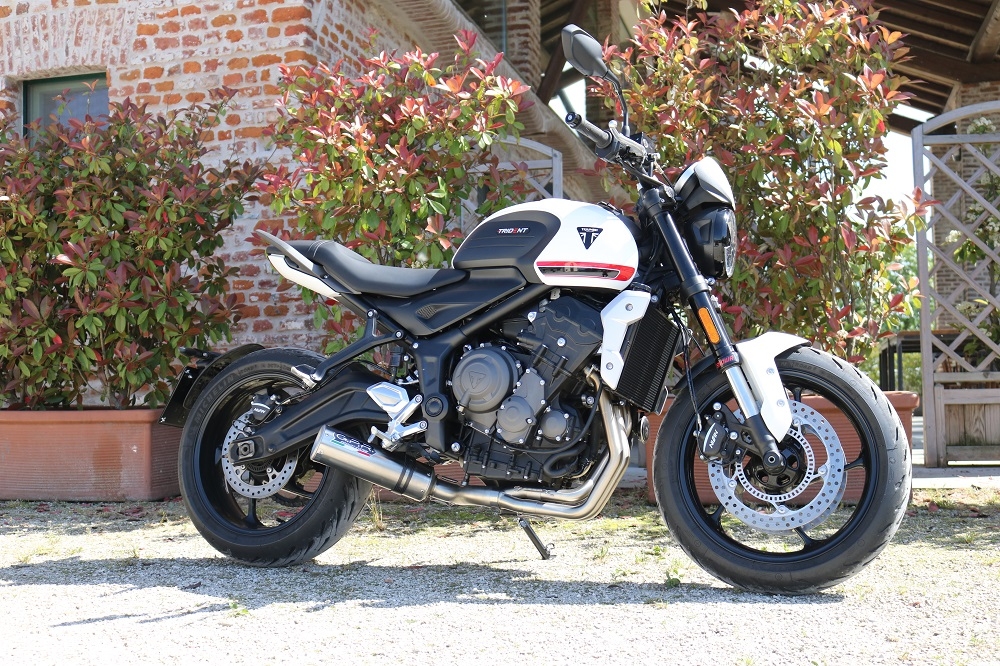 Pot echappement compatible avec Triumph Trident 660 2021-2024, M3 Titanium Natural, Pot échappement complet, non légal pour les pays de l'UE, avec db killer amovible 