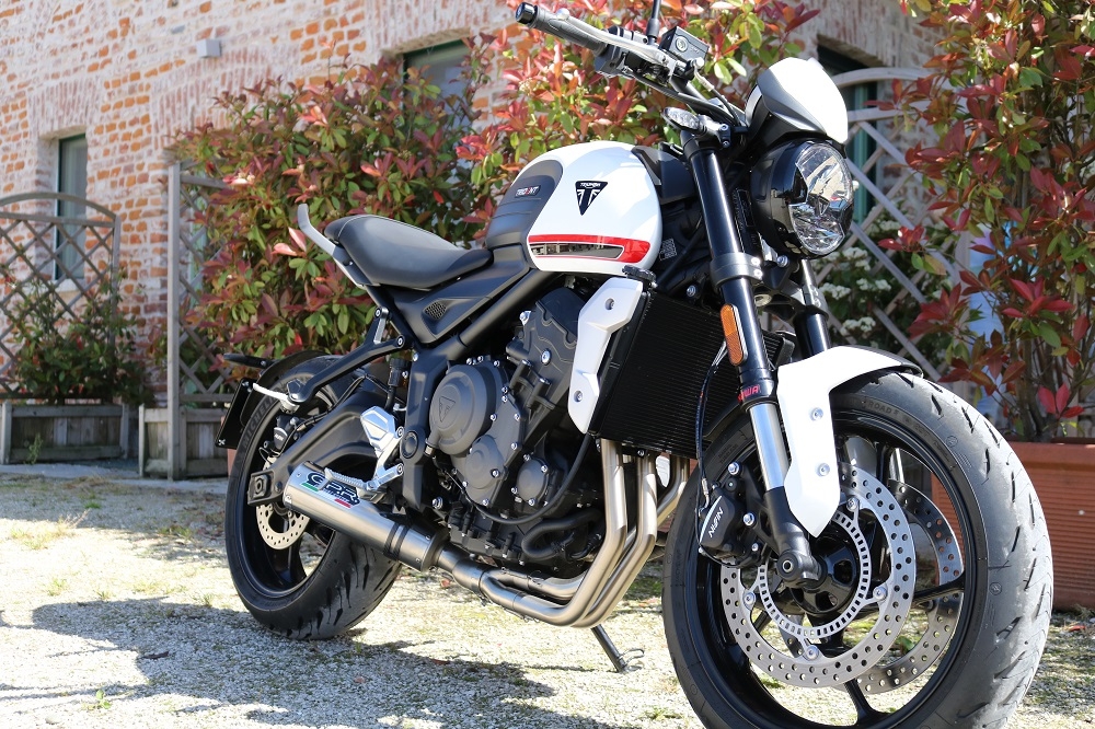 Pot echappement compatible avec Triumph Trident 660 2021-2024, M3 Titanium Natural, Pot échappement complet, non légal pour les pays de l'UE, avec db killer amovible 