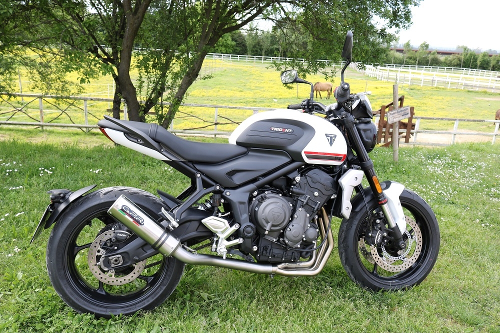 Pot echappement compatible avec Triumph Trident 660 2021-2024, M3 Titanium Natural, Pot échappement complet, non légal pour les pays de l'UE, avec db killer amovible 