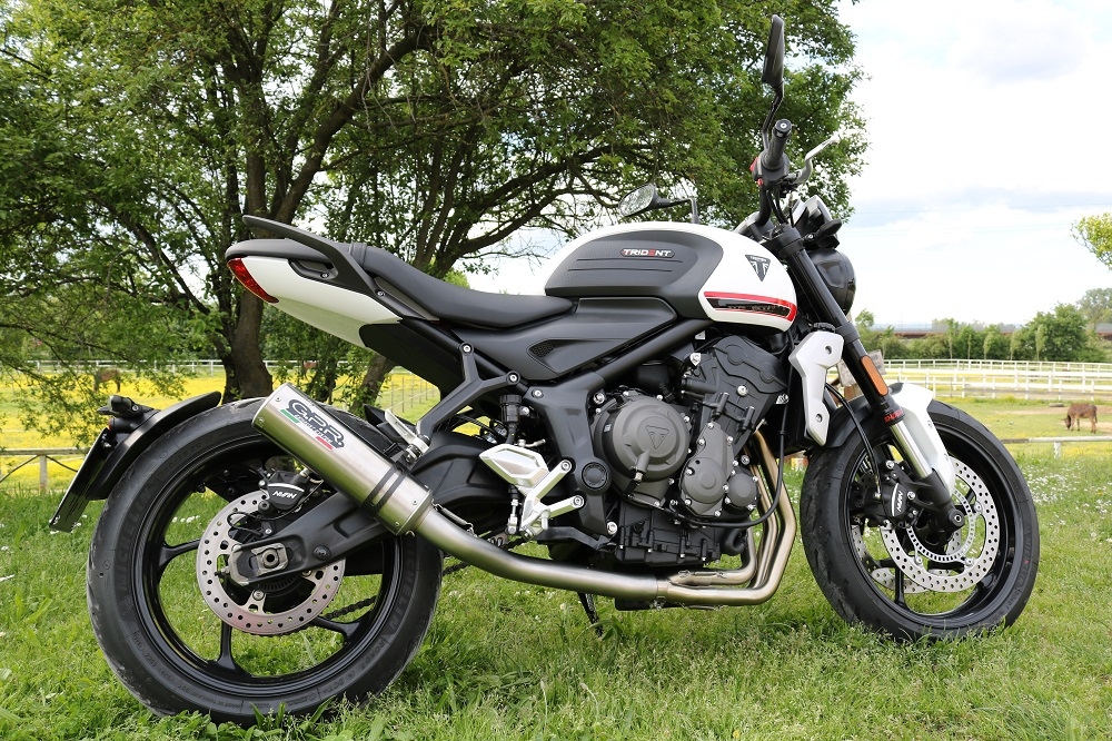 Pot echappement compatible avec Triumph Trident 660 2021-2024, M3 Titanium Natural, Pot échappement complet, non légal pour les pays de l'UE, avec db killer amovible 