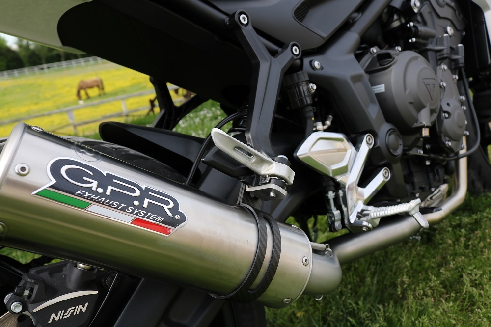 Pot echappement compatible avec Triumph Trident 660 2021-2024, M3 Titanium Natural, Pot échappement complet, non légal pour les pays de l'UE, avec db killer amovible 
