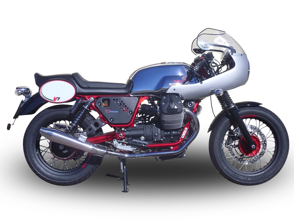 Pot echappement compatible avec Moto Guzzi V7 (I - II) Racer 2010-2016, Vintacone , Paire de pot d'échappement homologuées, livrées avec db killer amovible et raccords spécifiques 