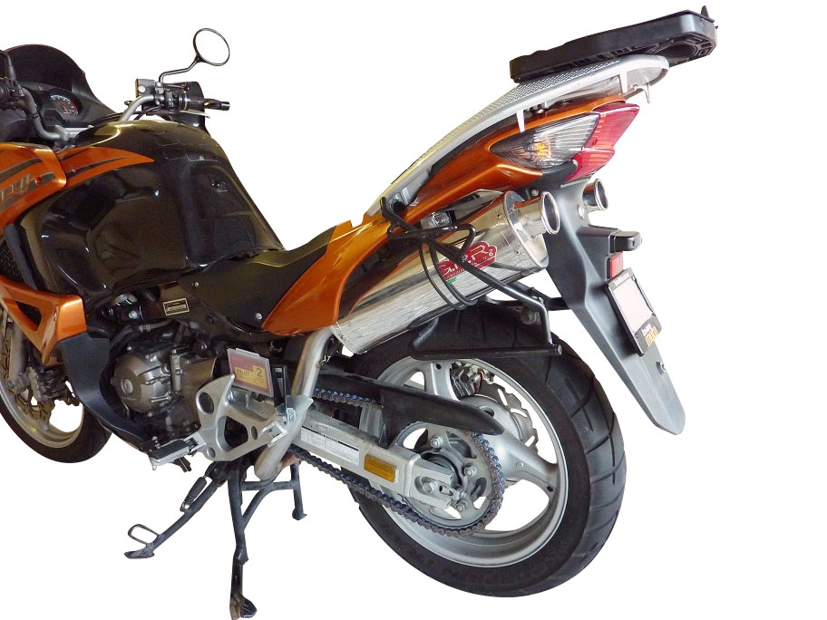Pot echappement compatible avec Honda Varadero 1000 1999-2011, Trioval, Paire de pot d'échappement homologuées, livrées avec db killer amovible et raccords spécifiques 
