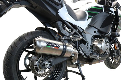 Pot echappement compatible avec Kawasaki Versys 1000 I.E. 2021-2024, Satinox , Échappement légal, homologué,silencieux avec db killer amovible et tuyau de liaison spécifique 