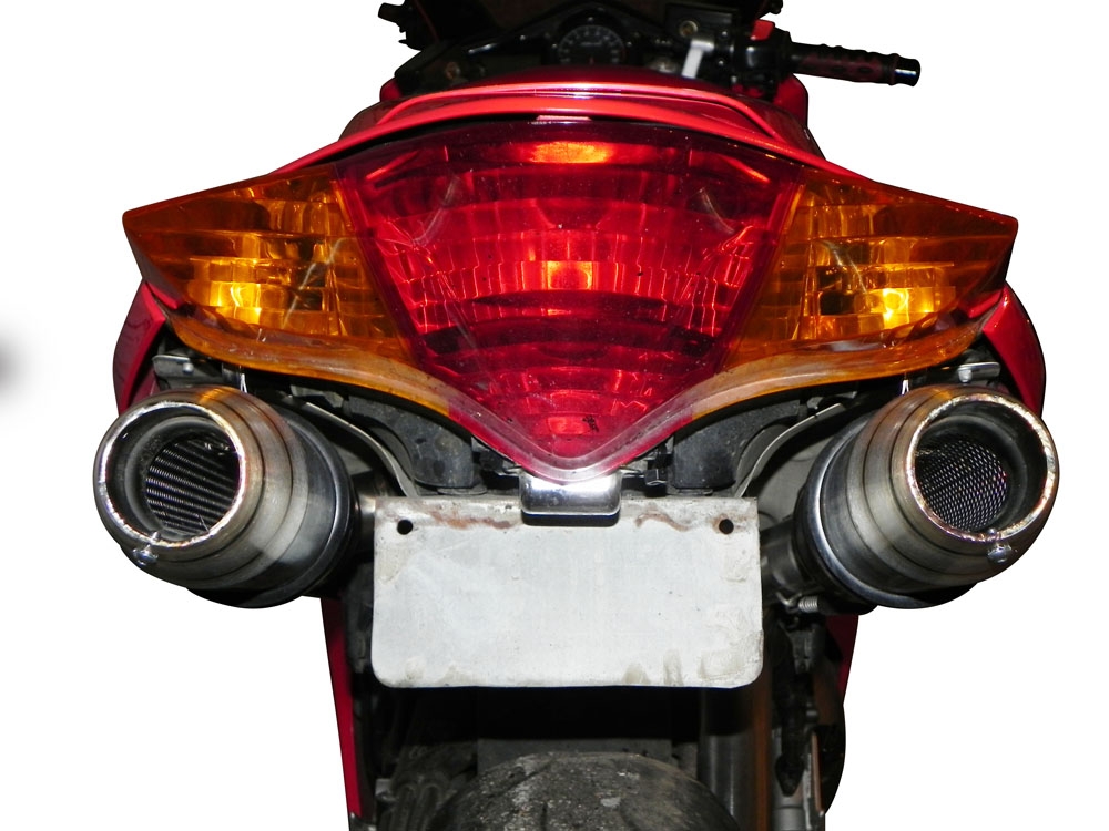 Pot echappement compatible avec Honda Vfr 800 V-Tec 2002-2013, Deeptone Inox, Paire de pot d'échappement homologuées, livrées avec db killer amovible et raccords spécifiques 