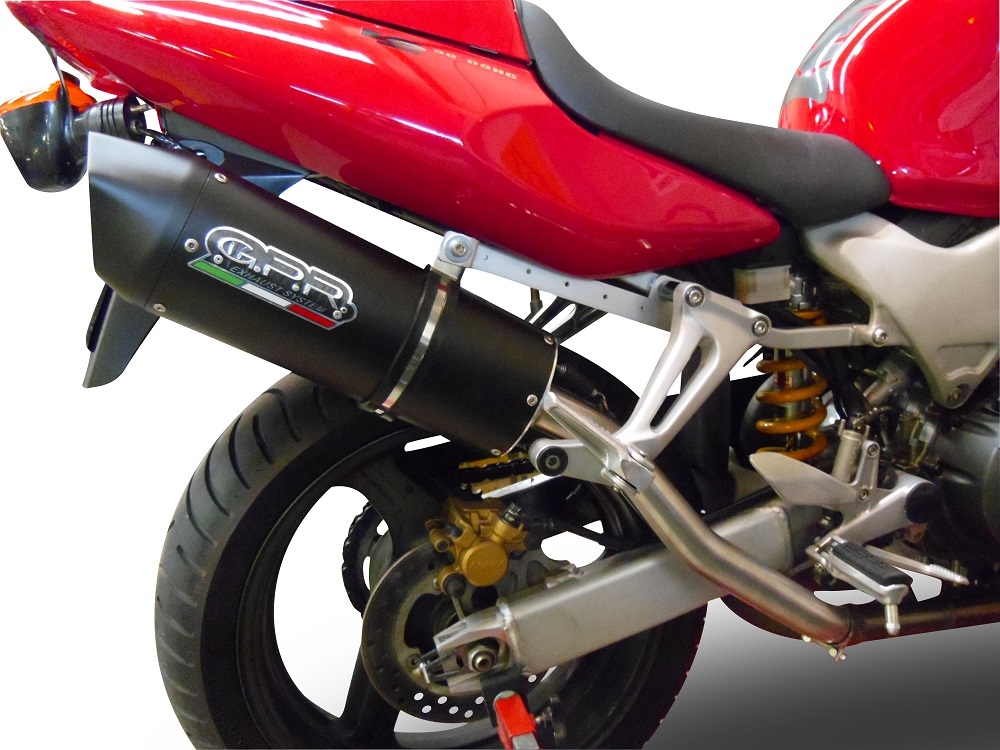 Pot echappement compatible avec Honda Vtr 1000 F Firestorm 1997-2007, Furore Nero, Paire de pot d'échappement homologuées, livrées avec db killer amovible et raccords spécifiques 