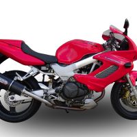 Pot echappement compatible avec Honda Vtr 1000 F Firestorm 1997-2007, Furore Nero, Paire de pot d'échappement homologuées, livrées avec db killer amovible et raccords spécifiques 