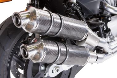 Pot echappement compatible avec Harley Davidson Xr 1200 2008-2012, Poppy Tondo, Paire de pot d'échappement homologuées, livrées avec db killer amovible et raccords spécifiques 