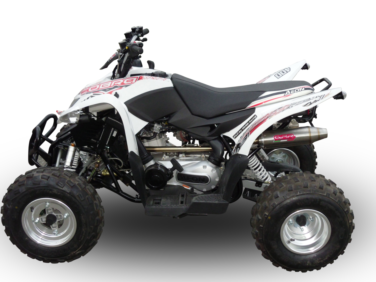 Pot echappement compatible avec Aeon Cobra 400 2010-2021, Deeptone Atv, Homologué et légal, système d'échappement complet, avec db killer amovible 