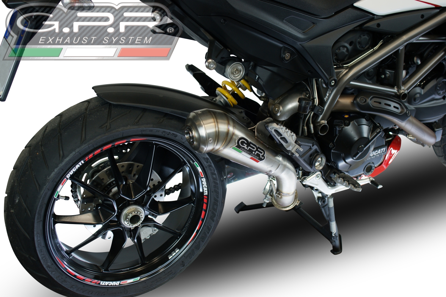 Pot echappement compatible avec Ducati Hyperstrada -Hypermotard 939 EURO 4 2016-2019, Powercone Evo, Homologué et légal, système d'échappement complet, compris db killer amovible 