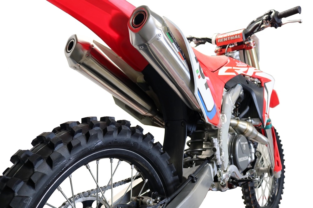 Pot echappement compatible avec Honda Crf 450 R-RX 2017-2020, Pentacross Inox, Pot echappement racing, ligne complet, double silencieux avec db killers amovibles 