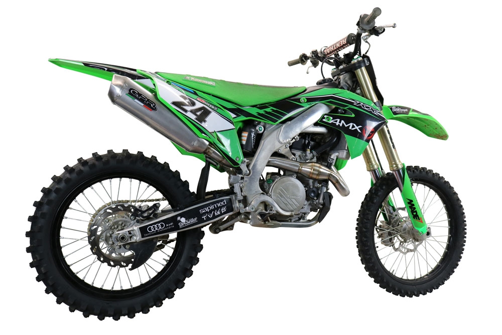 Pot echappement compatible avec Kawasaki Kx 450 X 2021-2023, Pentacross Titanium, Pot d'échappement complet racing, compris de collecteur et db killer amovible, sans homologation 