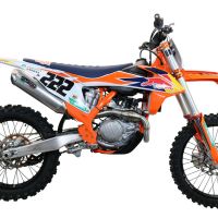 Pot echappement compatible avec Ktm SX-F Factory Edition 450 2018-2021, Pentacross Inox, Pot d'échappement complet racing, compris de collecteur et db killer amovible, sans homologation 