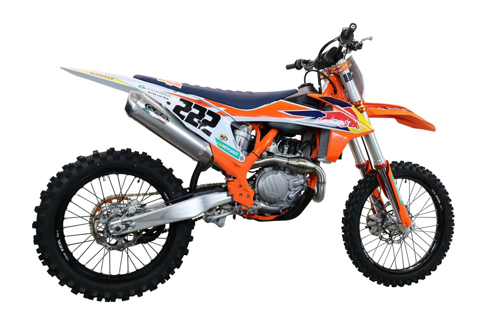 Pot echappement compatible avec Ktm SX-F Factory Edition 450 2018-2021, Pentacross Inox, Pot d'échappement complet racing, compris de collecteur et db killer amovible, sans homologation 