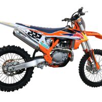 Pot echappement compatible avec Ktm SX-F Factory Edition 450 2018-2021, Pentacross Inox, Pot d'échappement complet racing, compris de collecteur et db killer amovible, sans homologation 