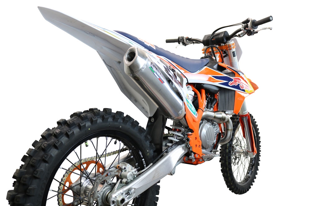 Pot echappement compatible avec Ktm SX-F Factory Edition 450 2022-2022, Pentacross Inox, Pot d'échappement complet racing, compris de collecteur et db killer amovible, sans homologation 