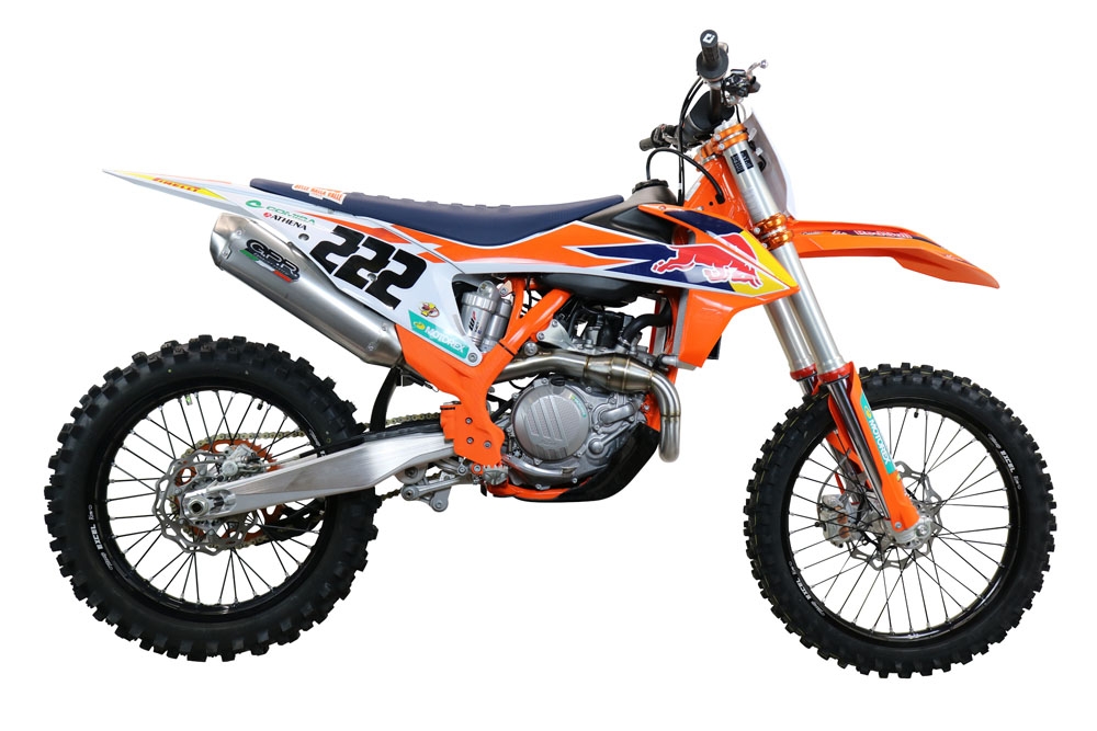 Pot echappement compatible avec Gas Gas EC 450F 2021-2023, Pentacross FULL Titanium, Pot d'échappement complet racing, compris de collecteur et db killer amovible, sans homologation 