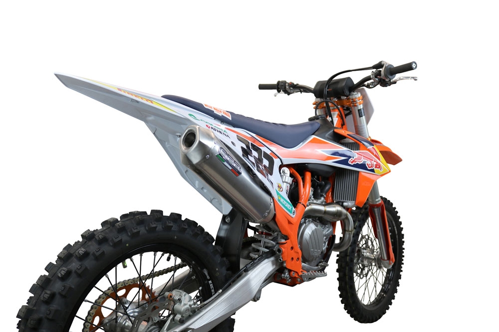 Pot echappement compatible avec Gas Gas EC 450F 2024-2025, Pentacross FULL Titanium, Pot d'échappement complet racing, compris de collecteur et db killer amovible, sans homologation 