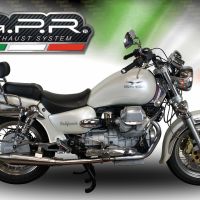 Pot echappement compatible avec Moto Guzzi California 1100 Special-Stone-Sport-Ev-Alu 1997-2002, Vintacone, Paire de pot d'échappement homologuées, livrées avec db killer amovible et raccords spécifiques 