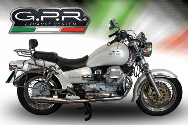 Pot echappement compatible avec Moto Guzzi California 1100 Special-Stone-Sport-Ev-Alu 1997-2005, Vintacone, Paire de pot d'échappement homologuées, livrées avec db killer amovible et raccords spécifiques 