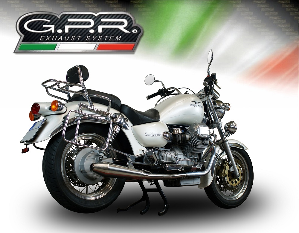 Pot echappement compatible avec Moto Guzzi California 1100 Special-Stone-Sport-Ev-Alu 1997-2005, Vintacone, Paire de pot d'échappement homologuées, livrées avec db killer amovible et raccords spécifiques 