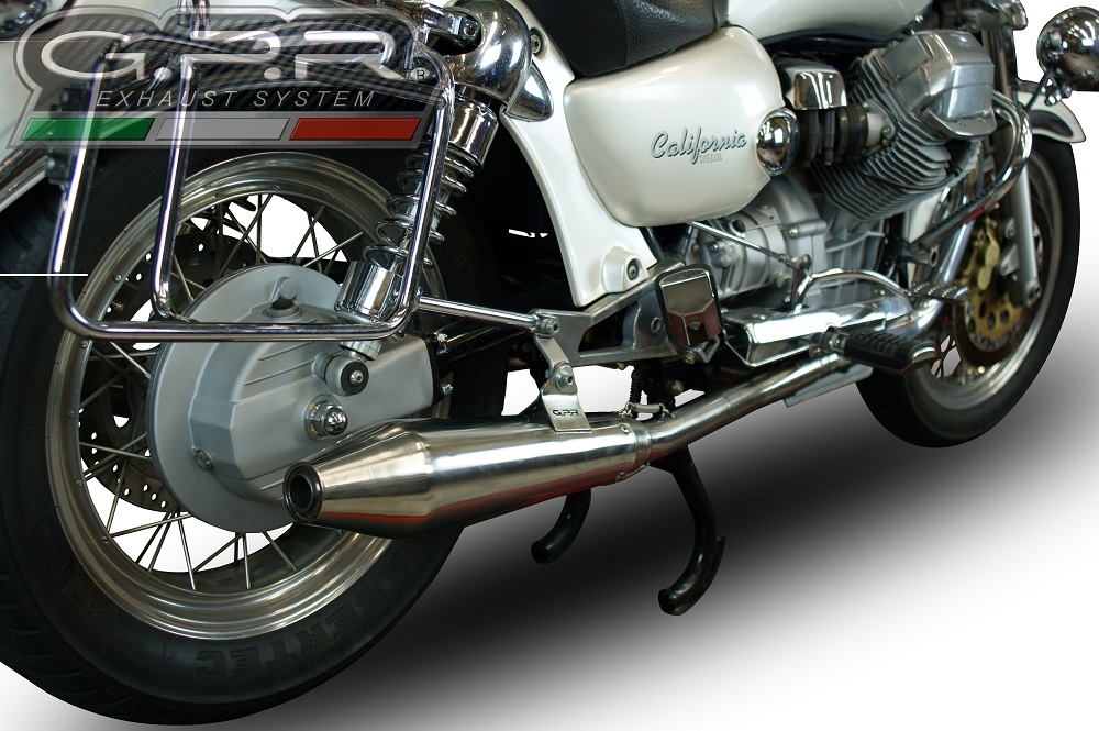 Pot echappement compatible avec Moto Guzzi California 1100 Special-Stone-Sport-Ev-Alu 1997-2005, Vintacone, Paire de pot d'échappement homologuées, livrées avec db killer amovible et raccords spécifiques 
