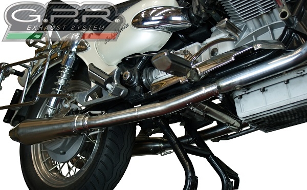 Pot echappement compatible avec Moto Guzzi California 1100 Special-Stone-Sport-Ev-Alu 1997-2005, Vintacone, Paire de pot d'échappement homologuées, livrées avec db killer amovible et raccords spécifiques 