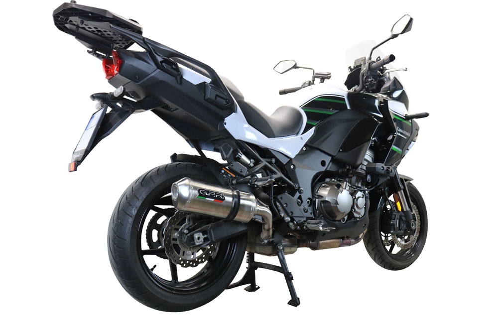 Pot echappement compatible avec Kawasaki Versys 1000 I.E. 2021-2024, Satinox , Échappement légal, homologué,silencieux avec db killer amovible et tuyau de liaison spécifique 