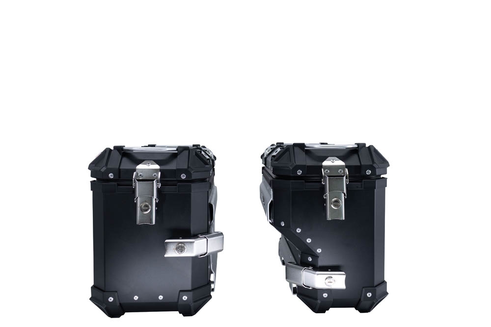 GPR TECH compatible with  Honda Crf 1000 L Africa Twin 2018/2020 e4 GPR TECH Pair of side cases aluminum made with contoured right side, black color with specific pannier holder Capacity 38 LT. + 32 LT.