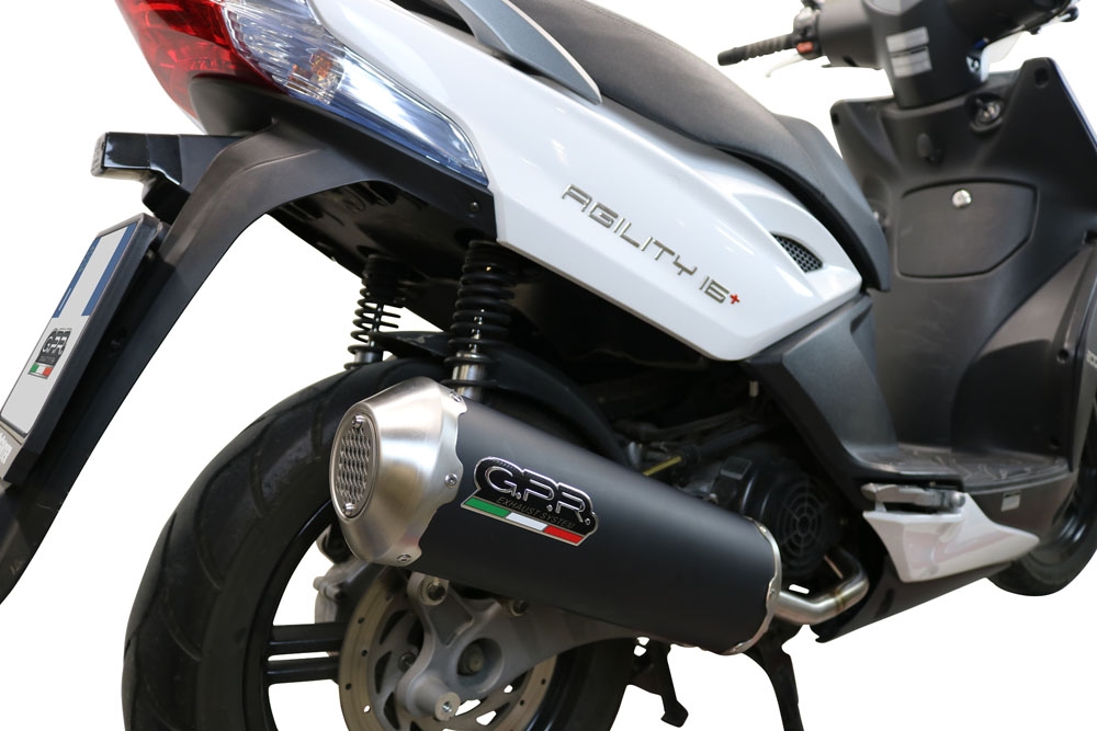 Pot echappement compatible avec Kymco Agility 200 - I.E. R16 - Plus 2010-2014, Evo4 Road, Homologué et légal, système d'échappement complet, avec db killer amovible 