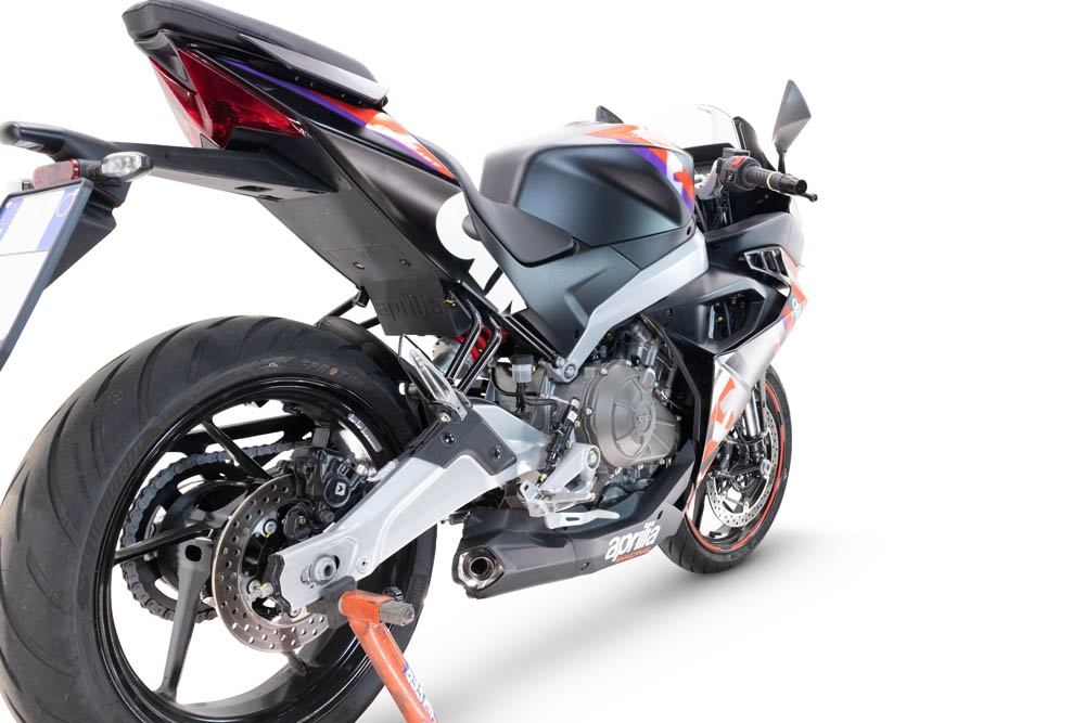 Pot echappement compatible avec Aprilia RS 457 2024-2025, Ghost Inox, Pot échappement complet, non légal pour les pays de l'UE, avec db killer amovible 