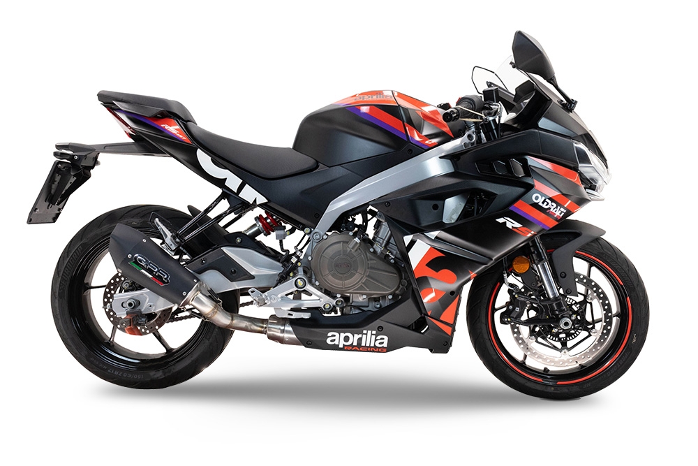 GPR pot echappement compatible avec  Aprilia RS 457 2024-2025, New Grand Prix Evo Black Titanium, Pot Echappement homologué pour les marchés non européens 