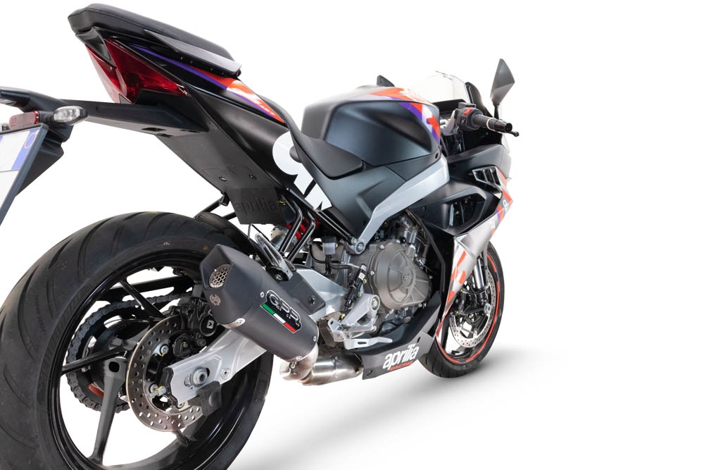 GPR pot echappement compatible avec  Aprilia RS 457 2024-2025, New Grand Prix Evo Black Titanium, Pot Echappement homologué pour les marchés non européens 