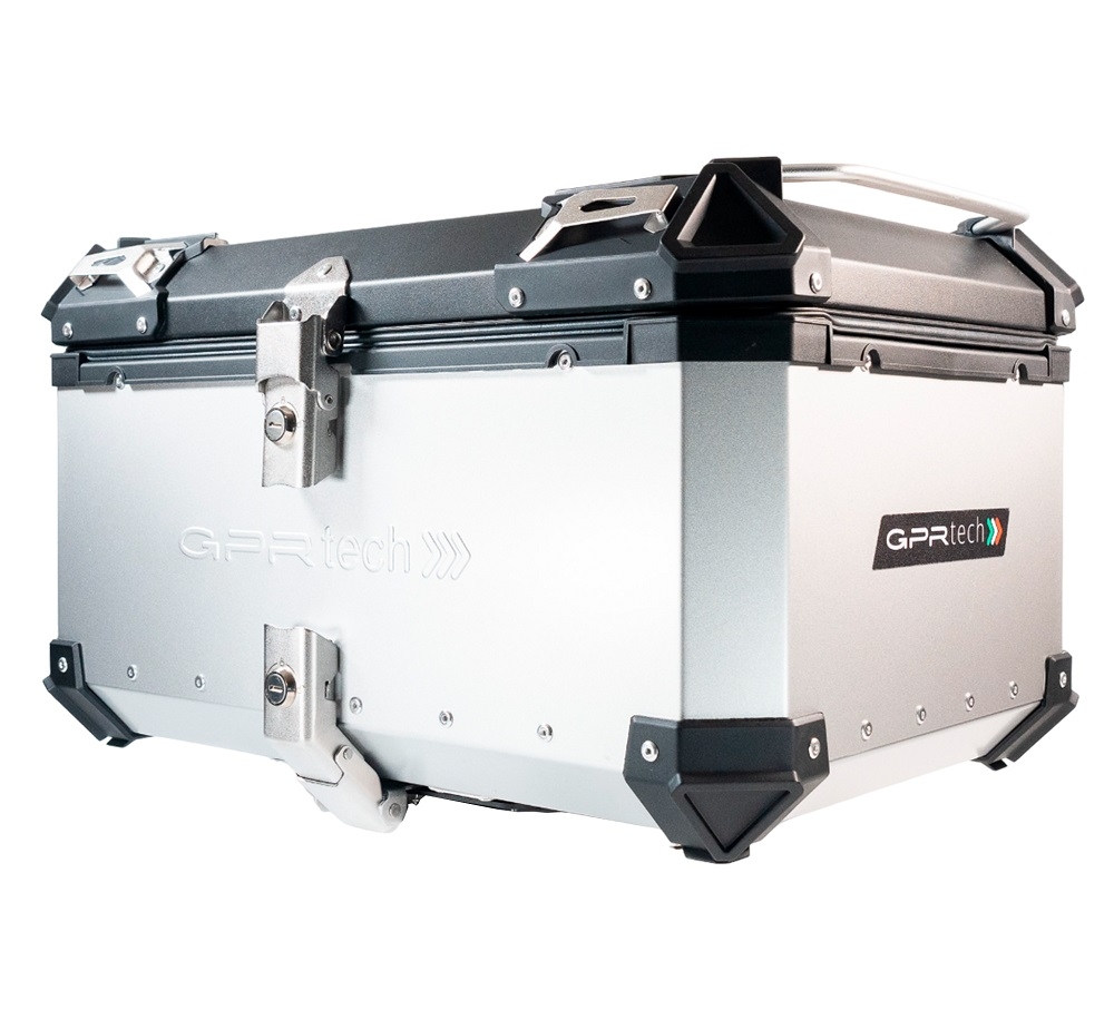 Top case GPR TECH compatible with  Aprilia Tuareg 660 2021/2024 e5 GPR TECH Top case in aluminum, silver color with specific plate included Capacity 55 LT.