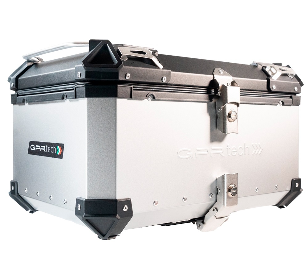 Top case GPR TECH compatible with  Aprilia Tuareg 660 2021/2024 e5 GPR TECH Top case in aluminum, silver color with specific plate included Capacity 55 LT.