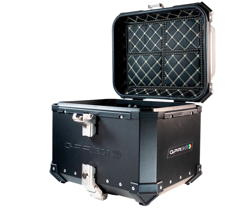 Top case GPR TECH compatible with  Aprilia Tuareg 660 2021/2024 e5 GPR TECH Top case in aluminum, black color with specific plate included Capacity 45 LT.
