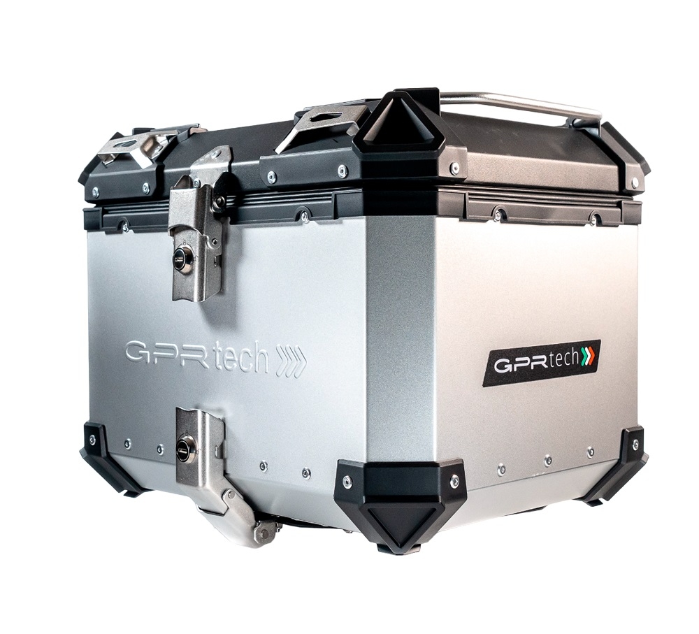 Top case GPR TECH compatible with  Aprilia Tuareg 660 2021/2024 e5 GPR TECH Top case in aluminum, silver color with specific plate included Capacity 45 LT.