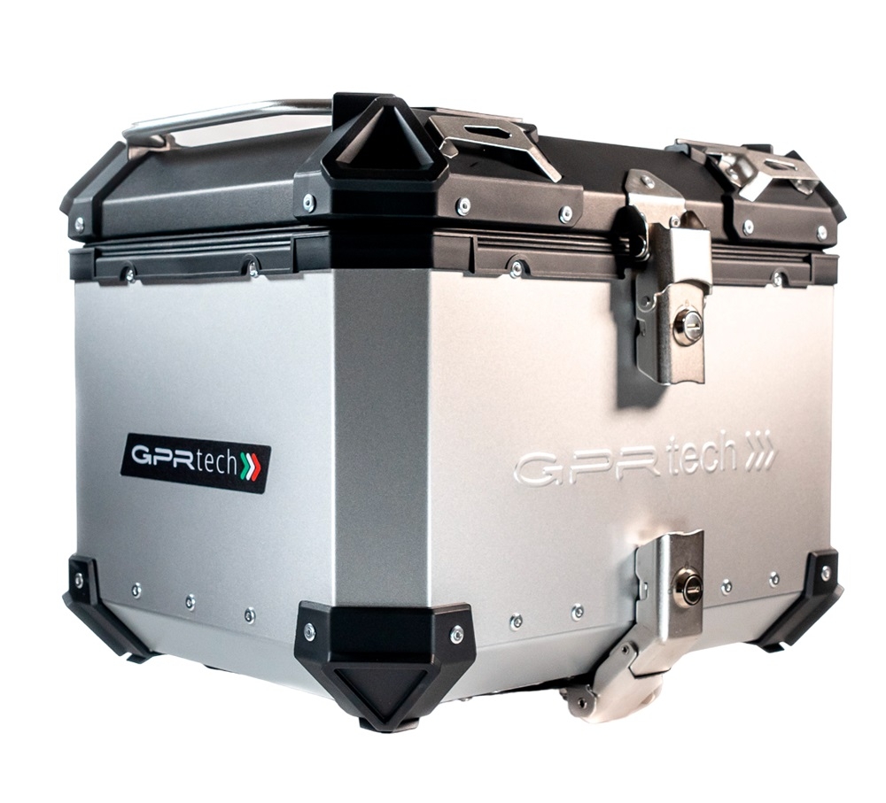 Top case GPR TECH compatible with  Aprilia Tuareg 660 2021/2024 e5 GPR TECH Top case in aluminum, silver color with specific plate included Capacity 45 LT.