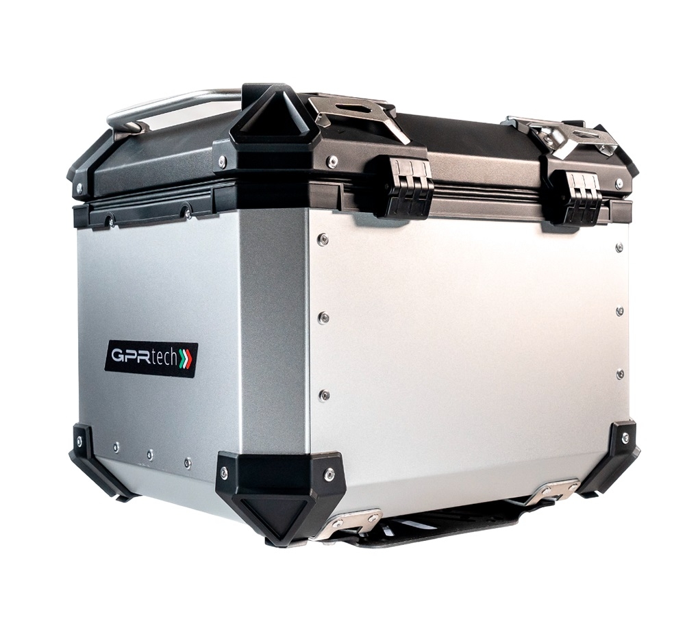 Top case GPR TECH compatible with  Aprilia Tuareg 660 2021/2024 e5 GPR TECH Top case in aluminum, silver color with specific plate included Capacity 45 LT.