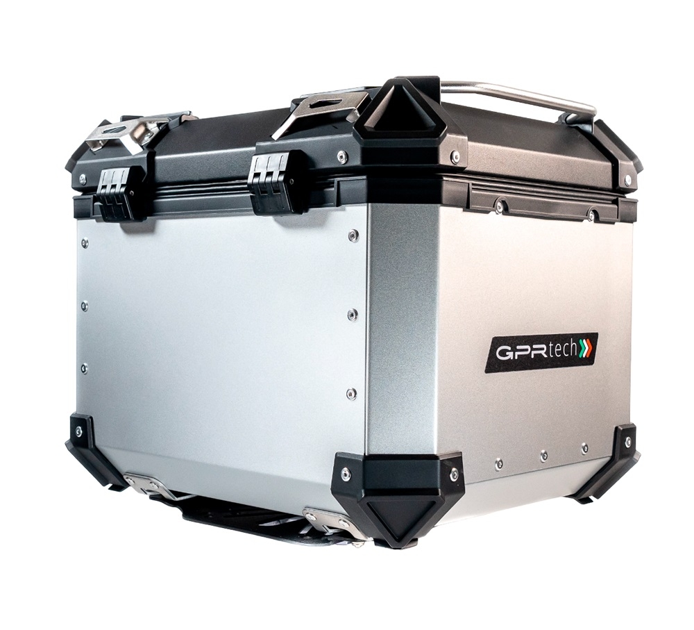 Top case GPR TECH compatible with  Aprilia Tuareg 660 2021/2024 e5 GPR TECH Top case in aluminum, silver color with specific plate included Capacity 45 LT.