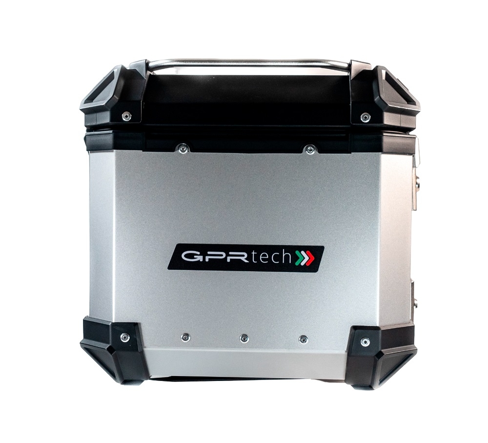 Top case GPR TECH compatible with  Aprilia Tuareg 660 2021/2024 e5 GPR TECH Top case in aluminum, silver color with specific plate included Capacity 45 LT.