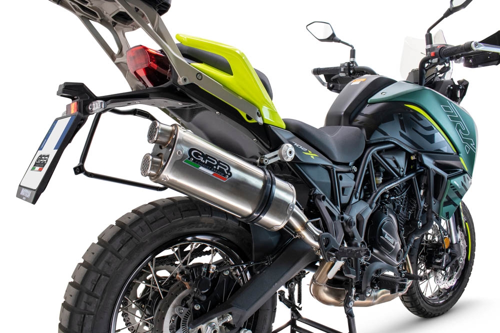 Pot echappement compatible avec Benelli Trk 702 2023-2024, Dual Inox, Échappement légal, homologué,silencieux avec db killer amovible et tuyau de liaison spécifique 