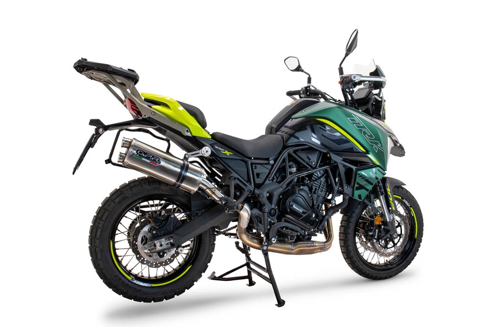 Pot echappement compatible avec Benelli Trk 702 2023-2024, Dual Inox, Échappement légal, homologué,silencieux avec db killer amovible et tuyau de liaison spécifique 