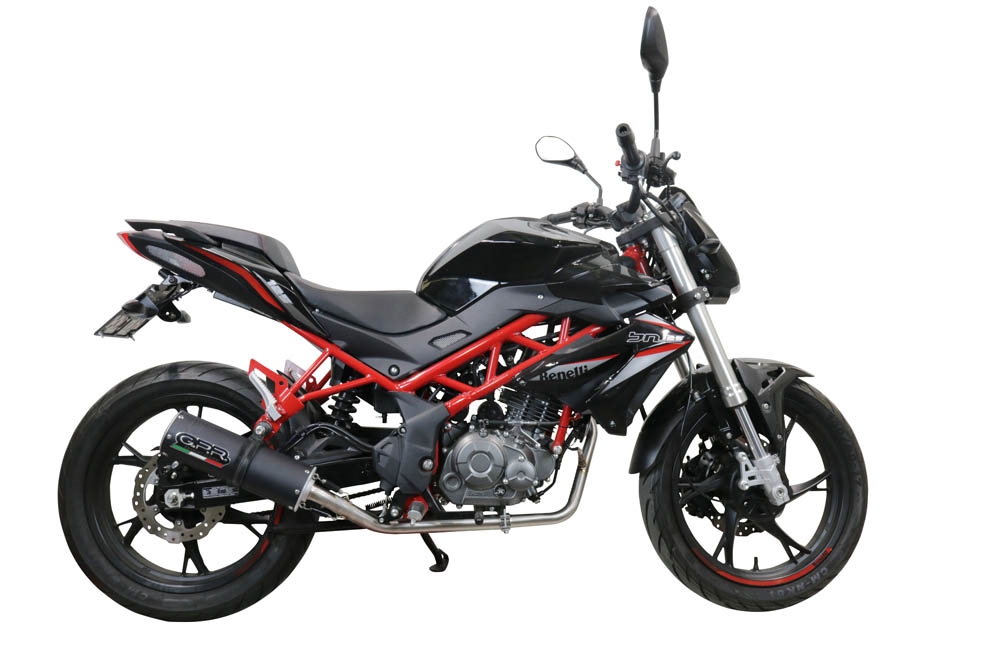 Pot echappement compatible avec Benelli Bn 125 2018-2020, M3 Black Titanium, Pot échappement complet, non légal pour les pays de l'UE, avec db killer amovible 