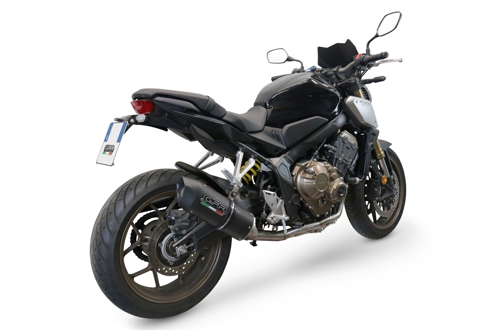 Pot echappement compatible avec Honda Cb 650 R 2021-2023, Furore Evo4 Nero, Pot échappement complet, non légal pour les pays de l'UE, avec db killer amovible 