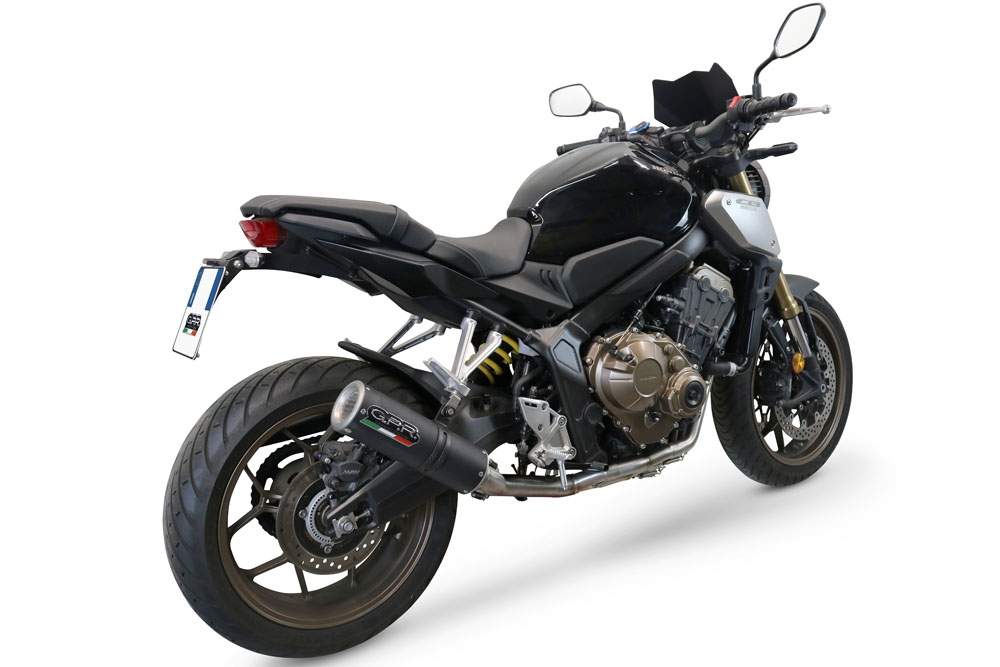 Pot echappement compatible avec Honda Cbr 650 R 2021-2023, M3 Black Titanium, Pot échappement complet, non légal pour les pays de l'UE, avec db killer amovible 